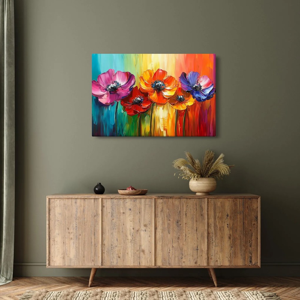 Obraz - Päť pestrofarebných kvetov (90x60 cm)
