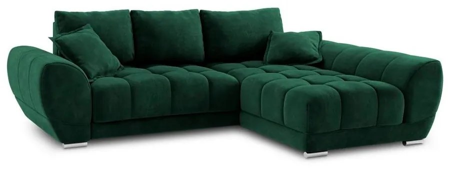 Tmavozelená rozkladacia rohová pohovka so zamatovým poťahom Windsor & Co Sofas Nuage, pravý roh