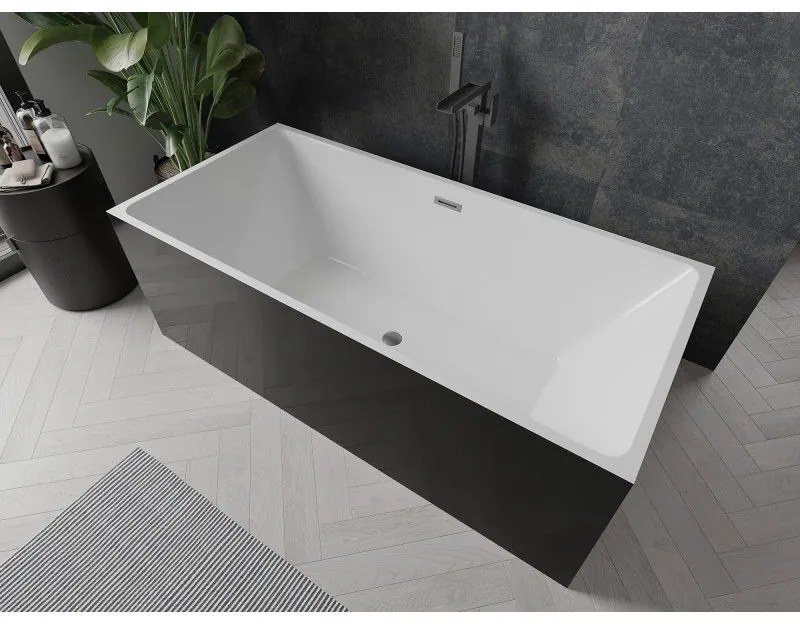 Mexen Nita, voľne stojaca vaňa 170 x 80 cm, biela-čierna, grafitový prepad, 52091708075-66