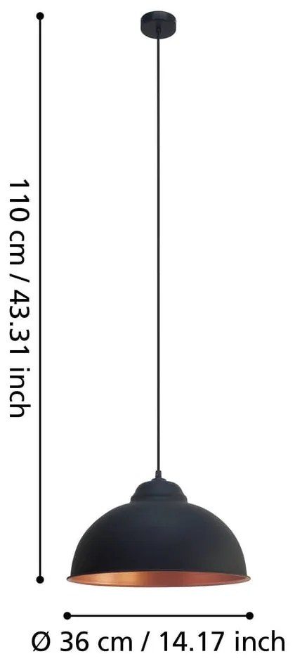 Závesné svietidlo s kovovým tienidlom v čierno-bronzovej farbe ø 37 cm TRURO 2 – EGLO