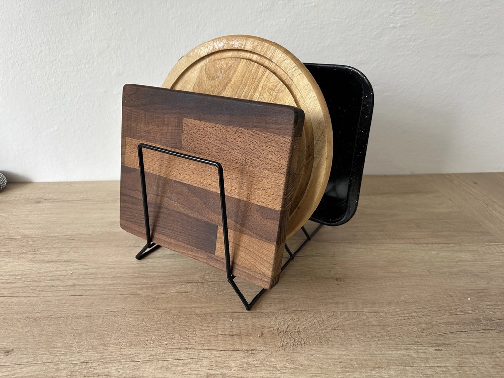 CONFORTIME Držiak, stojan na pokrievky, panvice, dosky, plechy – 4 pozície, čierny