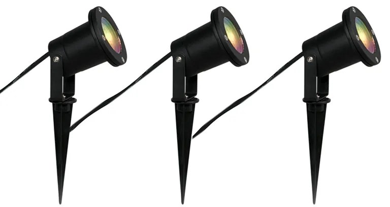 Sada 3 inteligentných záhradných reflektorov čierna vrátane kábla a zástrčky 230 cm IP65 - Basic