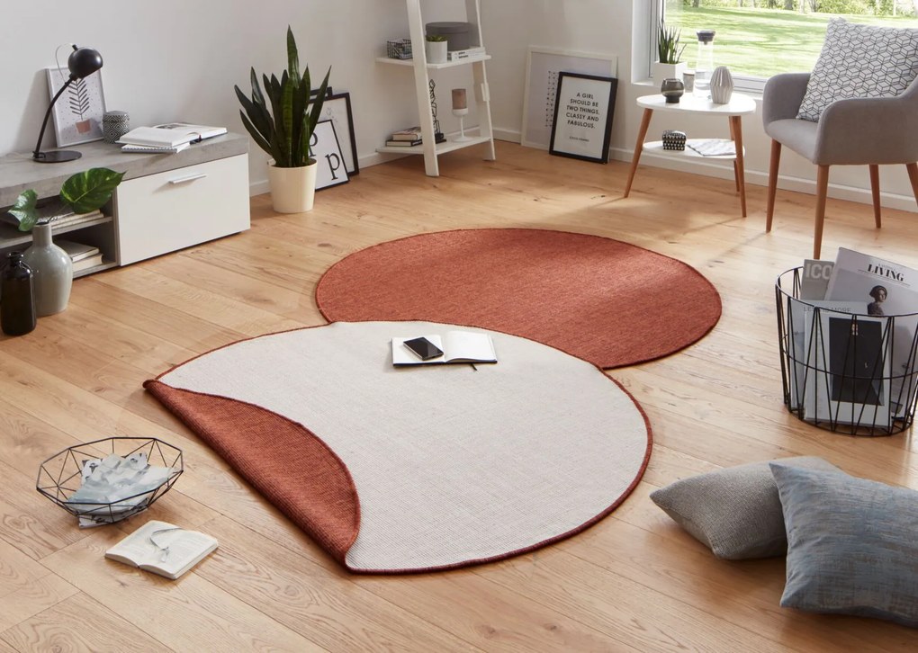 NORTHRUGS - Hanse Home koberce Kusový koberec Twin-Wendeteppiche 103098 terra creme kruh – na von aj na doma - 200x200 (priemer) kruh cm