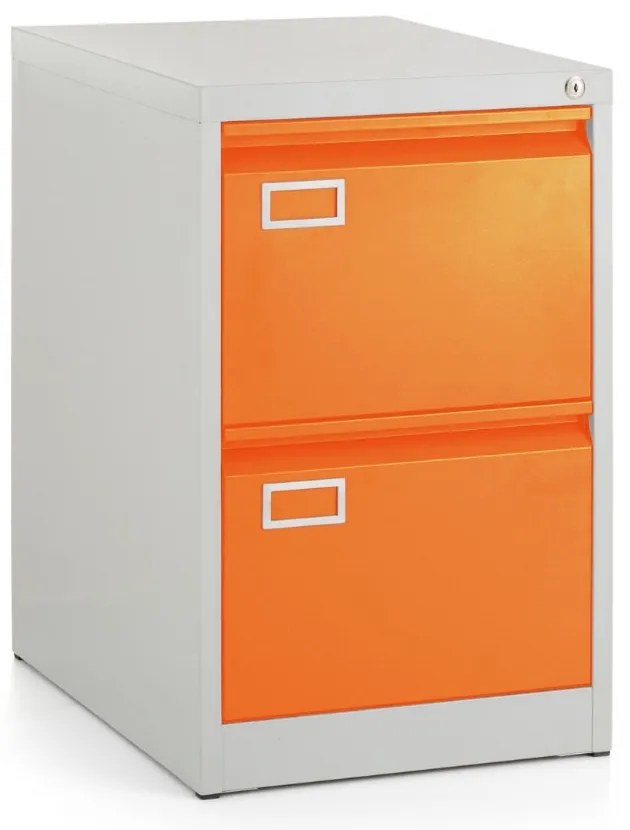 Kovová kartotéka A4 - 2 zásuvky, 45,5 x 62 x 71,5 cm, cylindrický zámok, oranžová - ral 2004