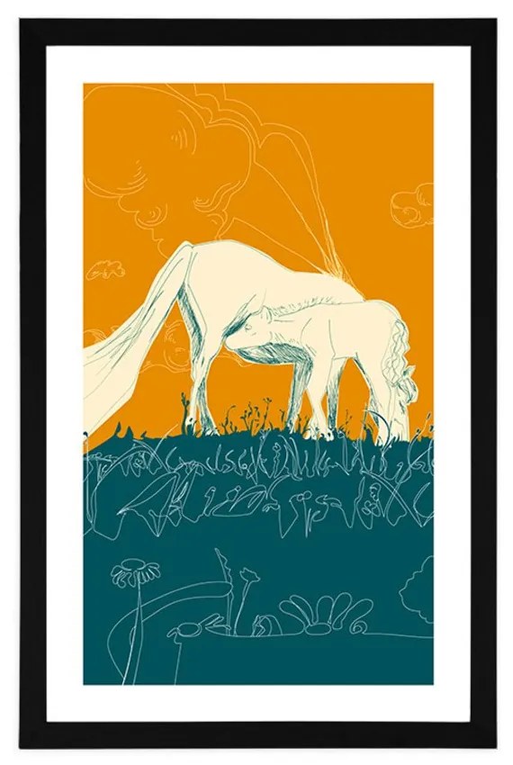 Plagát s paspartou kôň na lúke - 40x60 silver
