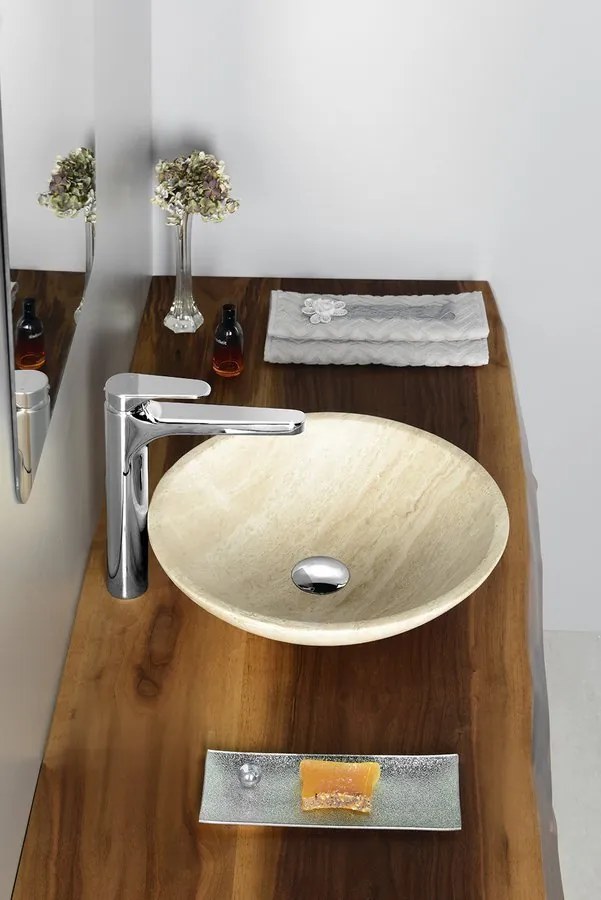 Sapho Sapho, BLOK 1 kamenné umývadlo priemer 40cm, matný tmavý kameň, 2401-02