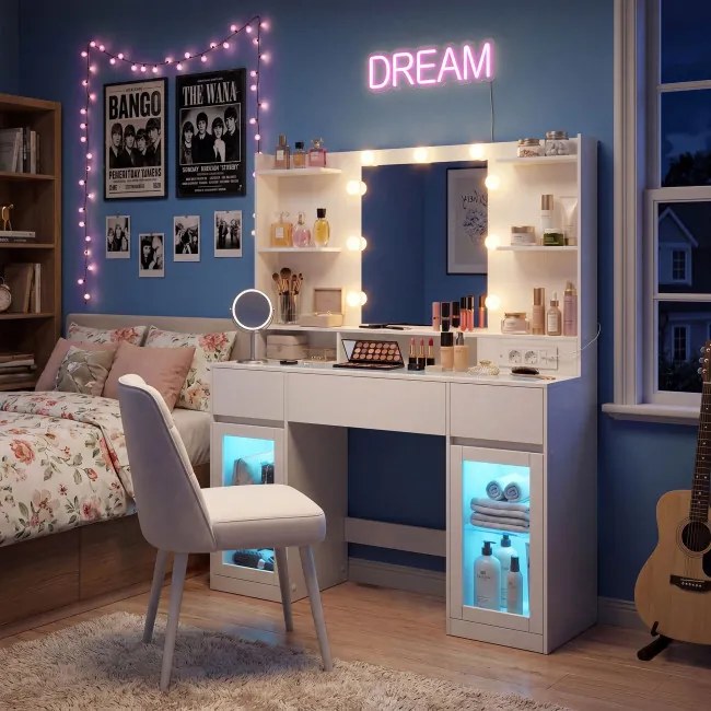 Toaletný stolík so zrkadlom a RGB LED osvetlením RDTB35145WB01