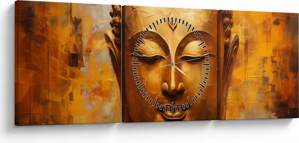 Obraz - Budha, olejomaľba (s hodinami) (90x30 cm)