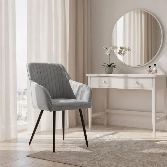 Sada štyroch jedálenských stoličiek FLORENCE zamatové, sivé / čierne nohy (4 ks)