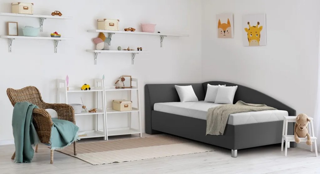 Rohová posteľ Andrew ľavá 110x200 cm, tmavo šedá látka