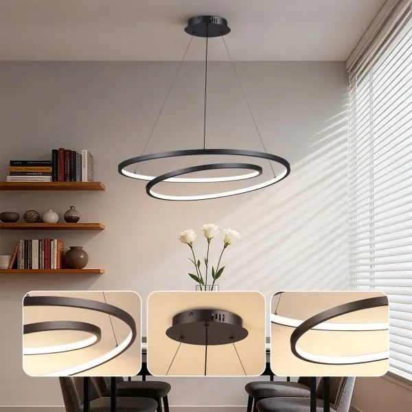 Brilagi-LED Stmievateľný závesný luster TWISTER LED/105W/230V pr.100 cm čierny + diaľkové ovládanie