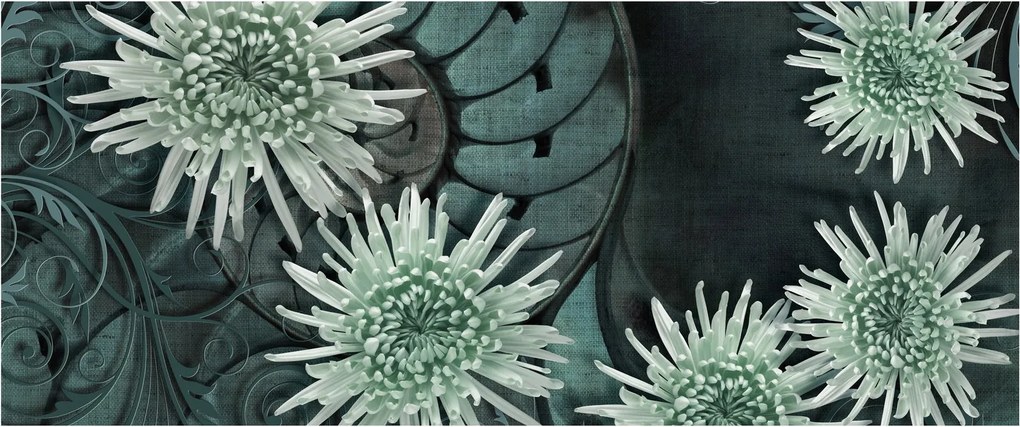 Obraz - Zelené kvety (120x50 cm)