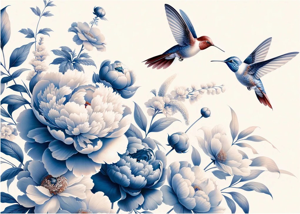 Obraz - Kolibríky nad kvetinou (70x50 cm)