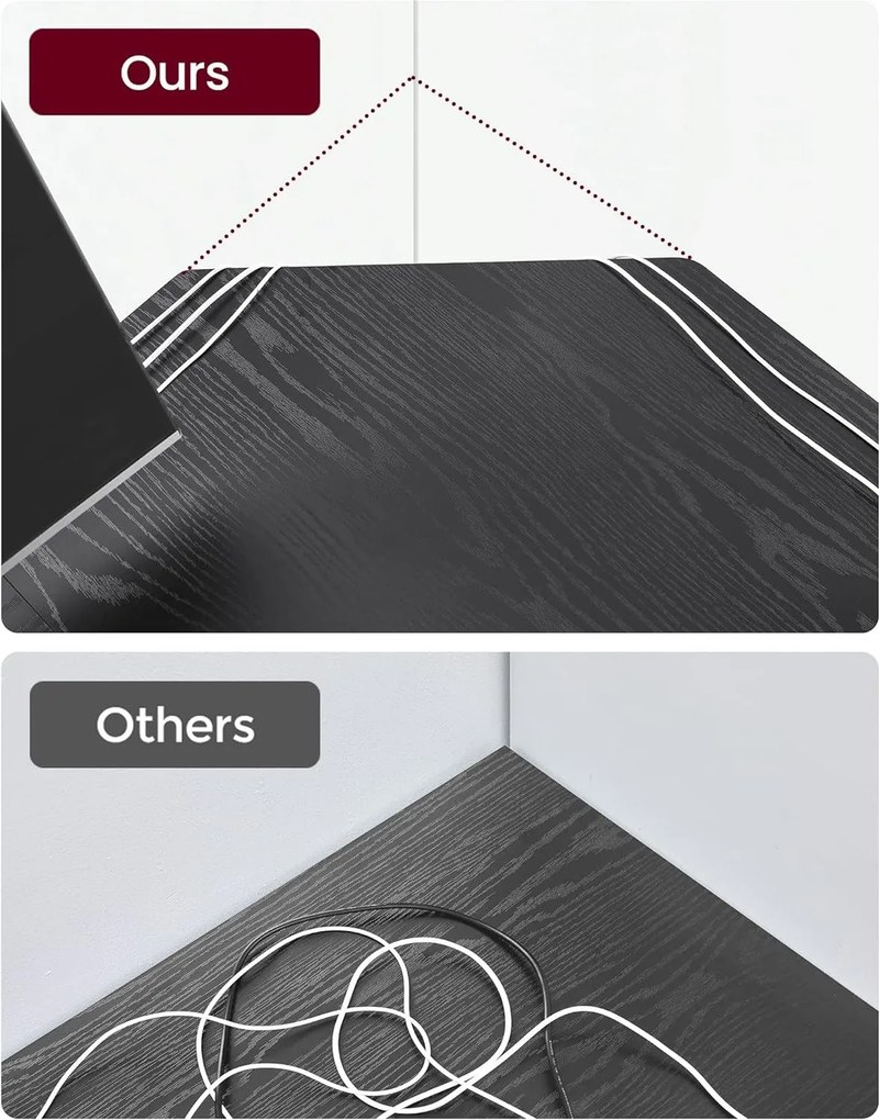 Písací stôl, rohový stôl v tvare L s 2 odkladacími policami, čierny