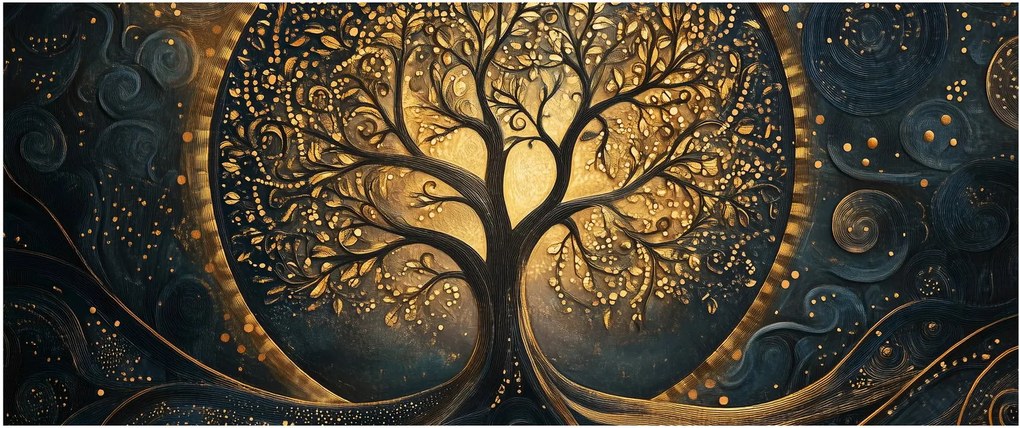 Obraz – Strom so zlatou aurou (120x50 cm)