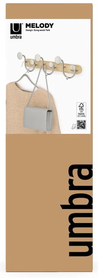 Biely prírodný hliníkový nástenný vešiak Melody - Umbra