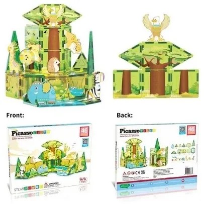 PicassoTiles magnetická stavebnicová sada SafariSet s 8 zvieratkami