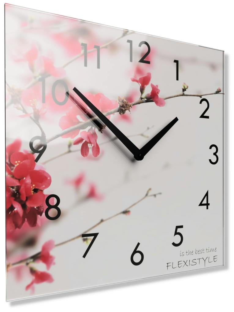 Dekoračné sklenené hodiny 30 cm s motívom kvitnúcej čerešne