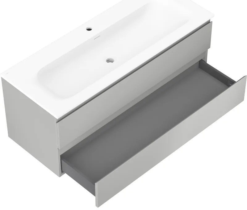 Mexen Orio, kúpeľňová skrinka 120 cm s umývadlom Vela, 2 zásuvky, šedá matná/biela matná, 91A10-12047-2-BFF62-W23M01