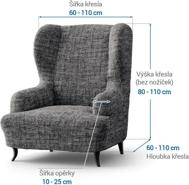 Bielastické poťahy VITTORIA šedá kreslo ušiak (š. 60 - 110 cm)