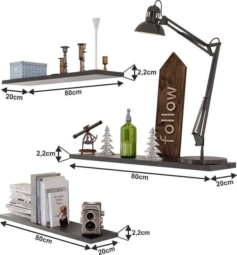 Polica (3 ks) Fedor - čierna
