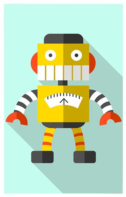 Plagát žltý robot na modrom pozadí - 30x45 black