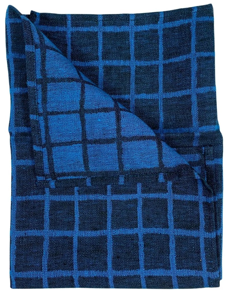 Fine Little Day Ľanová utierka Rutig Blue/Black 47x70 cm