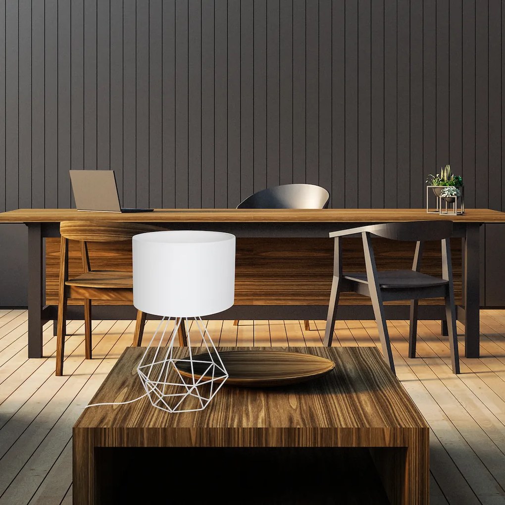Stolná lampa Basket, 1x biele textilné tienidlo, w