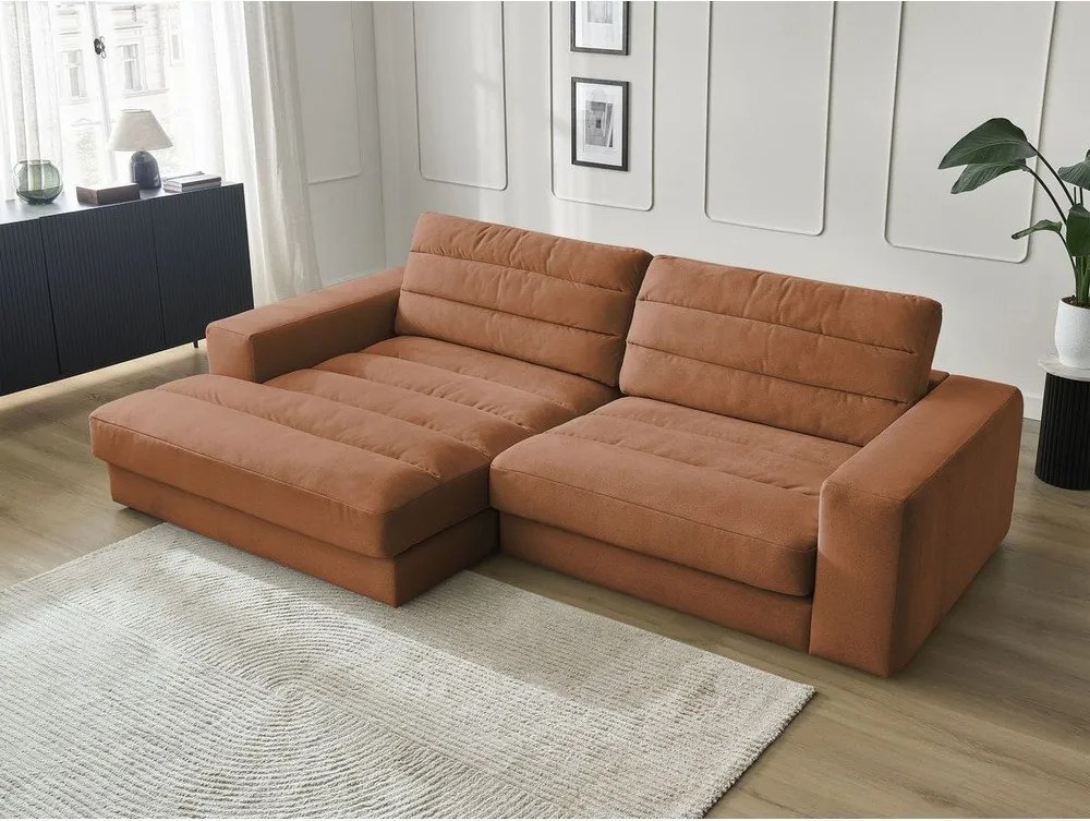 Oranžová zamatová rohová pohovka (ľavý roh/s leňoškou) Sierra – Bobochic Paris