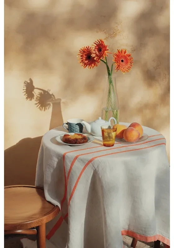 Ľanový obrus / deka Usva 150x260, ľan-oranžový