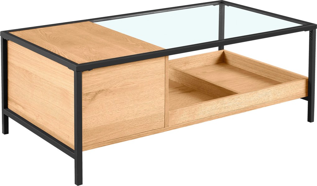 XXXLutz KONFERENČNÝ STOLÍK, číra, čierna, farba duba, drevo, kov, sklo, kompozitné drevo, 110/60/40 cm Waldwelt - Stolíky do obývačky - 001739004101
