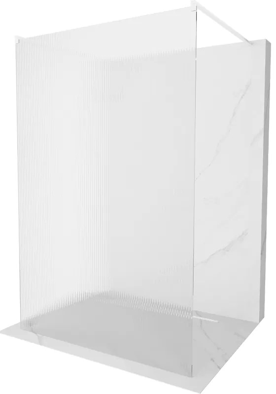 Mexen Kioto, sprchová zástena Walk-In 100 x 200 cm, 8mm sklo s rebrovým vzorom, biela profil, 800-100-002-20-09