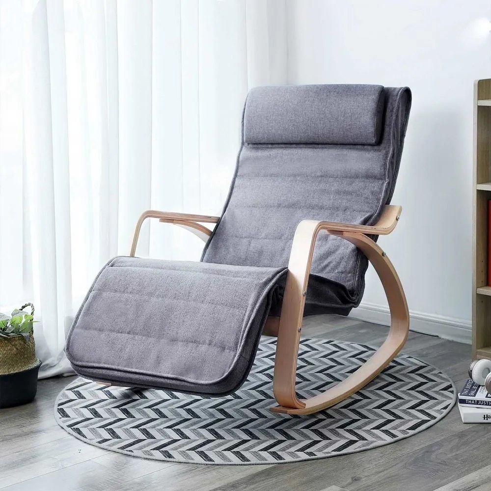 SongmicsHome Hojdacie kreslo, leňoška SWING nosnosť 150kg, 67x115x91cm, sivá