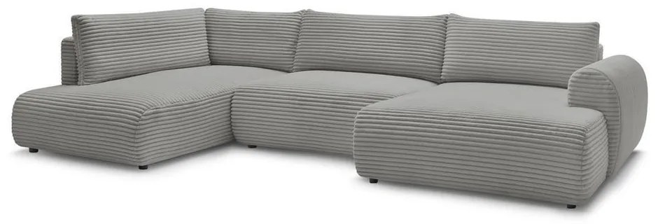 Tmavosivá menčestrová rozkladacia/s úložným priestorom rohová pohovka (ľavý roh/do tvaru "U") Lucien – Bobochic Paris