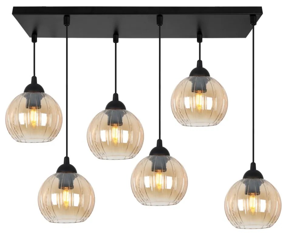 Závesné svietidlo Costa, 6x medové sklenené tienidlo, b