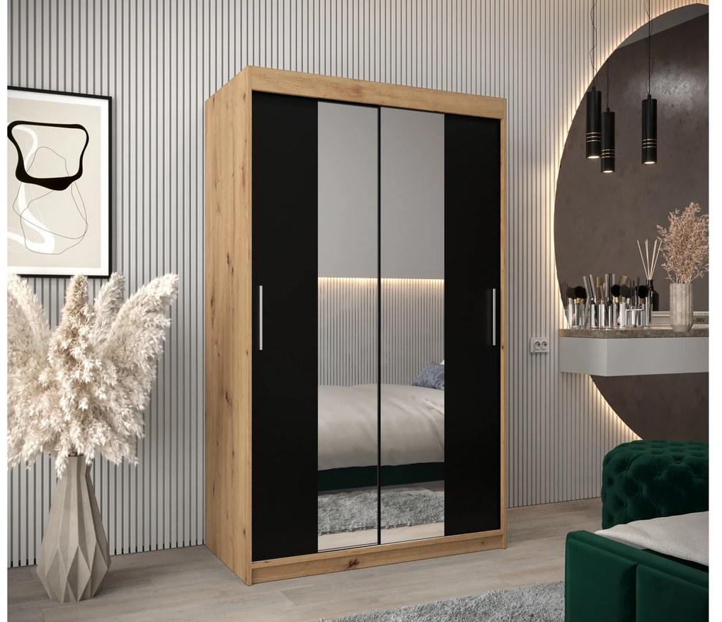 Šatníková skriňa 120 cm Toki 1 (Dub artisan + Čierna matná). Akcia -63%. Vlastná spoľahlivá doprava až k Vám domov. 1064896