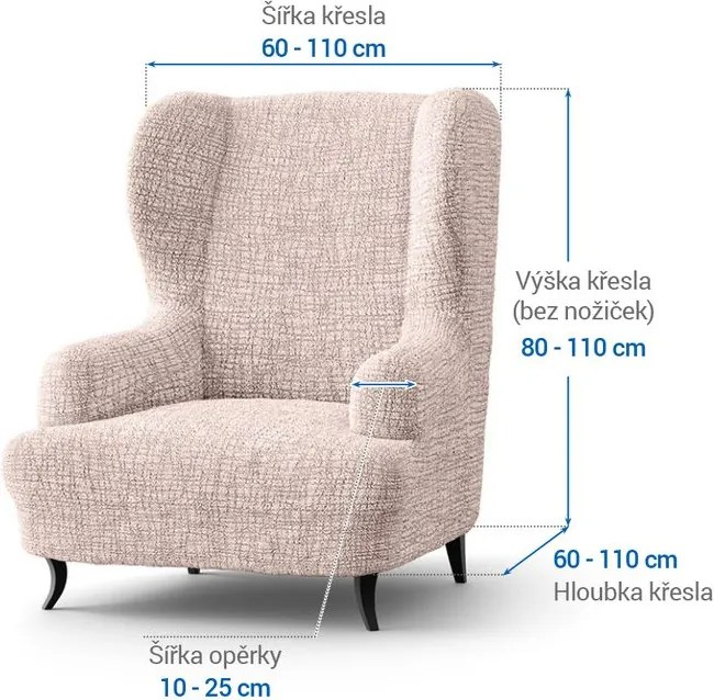 Bielastické poťahy GRAFITI NOVÉ béžové kreslo ušiak (š. 60 - 110 cm)