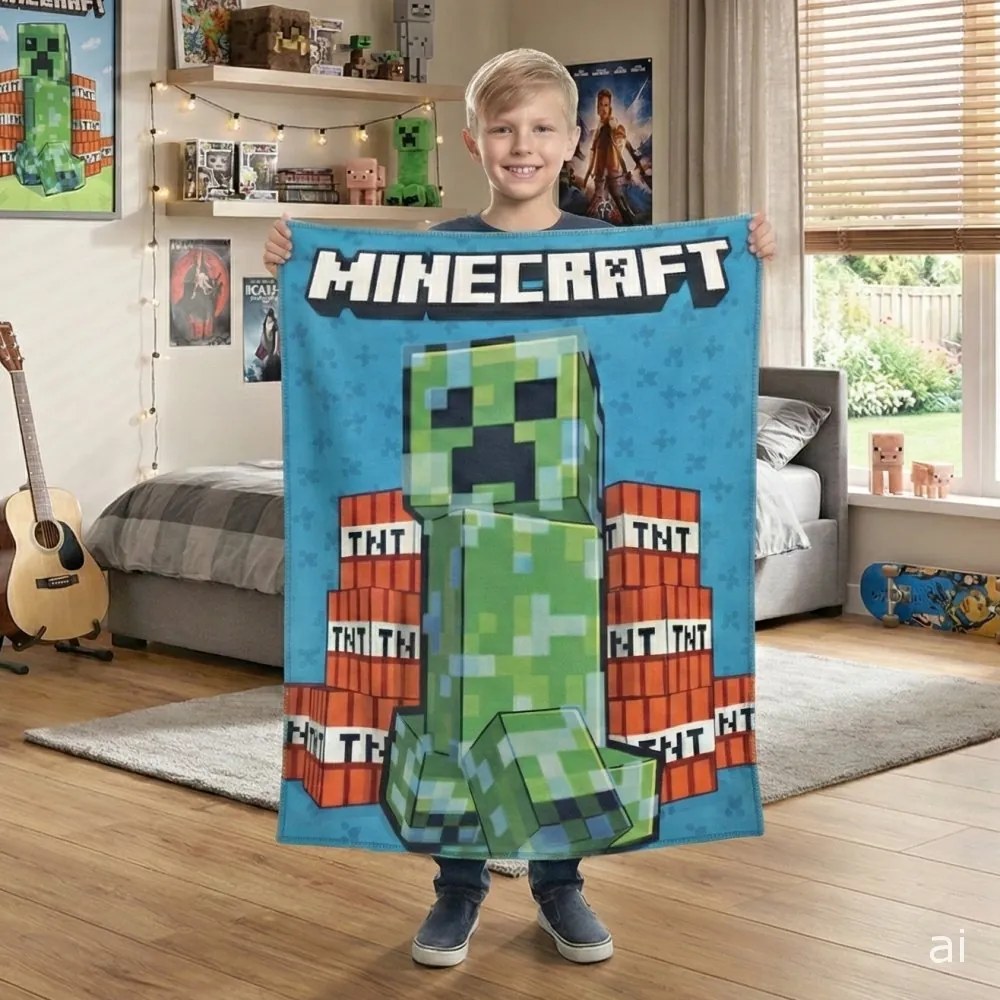 Fleecová deka Minecraft - motív Creeper &amp; TNT - 100x140 cm