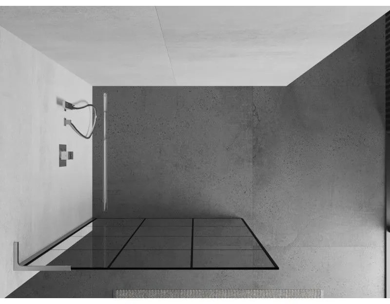 Mexen Kioto L, sprchová zástena Walk-In 120 x 200 cm, 8mm číre sklo čierny vzor, chrómový profil, 800-120-103-01-77