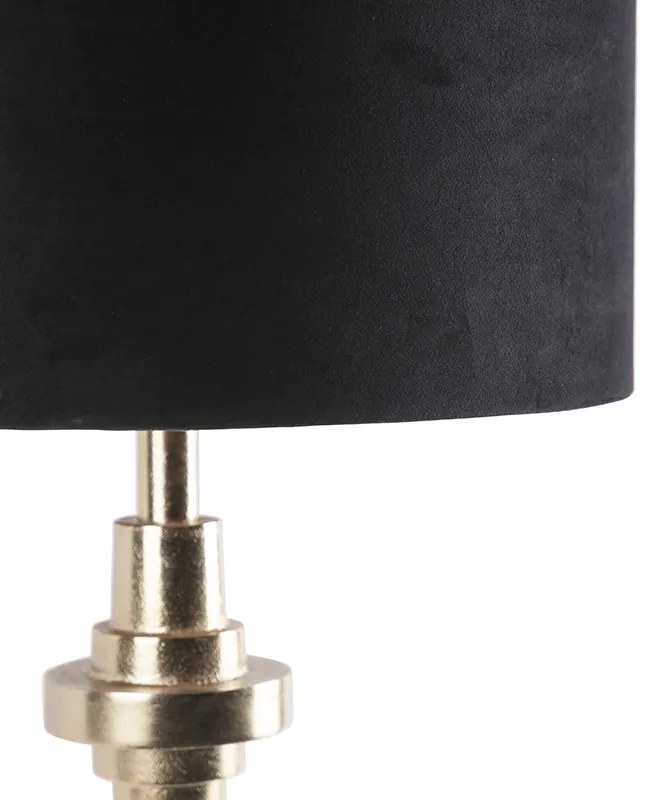 Art Deco stolná lampa zlatá s čiernym zamatovým tienidlom 40 cm - Diverso