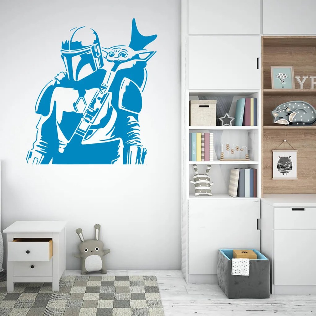 Veselá Stena Samolepka Mandalorian a Grogu Farba: modrá, Veľkosť: 80 x 89 cm