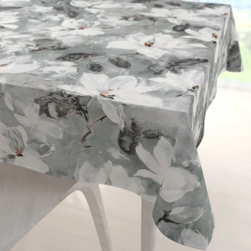 Biante Zamatový štvorcový obrus Tamara TMR-016 Designové kvetiny na sivozelenom 100x100 cm