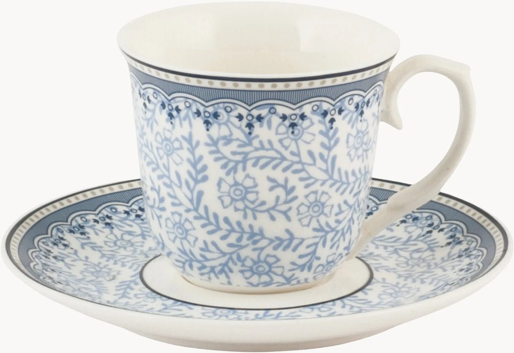 Porcelánové šálky na kávu's podšálkami Blue Dream, 2 ks