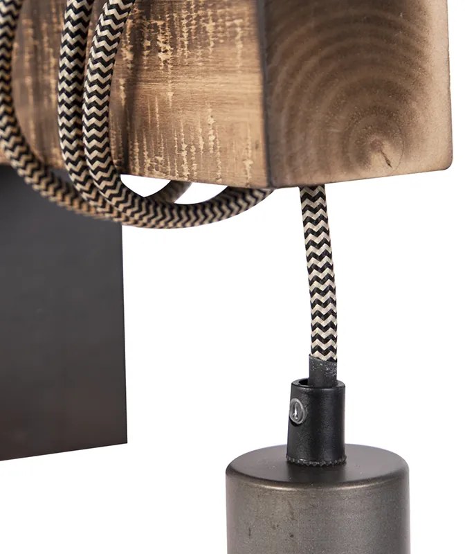 Priemyselná nástenná lampa čierna s drevom - Gallow