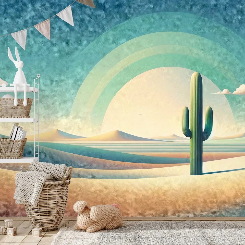 Tapeta pastelová púšť s kaktusom