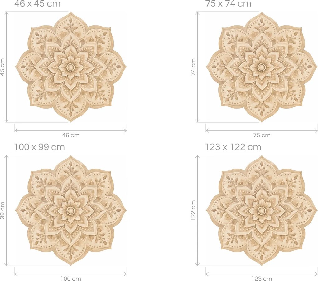 Piesková mandala decentná béžová textilná nálepka na stenu hárok 75 x 74 cm