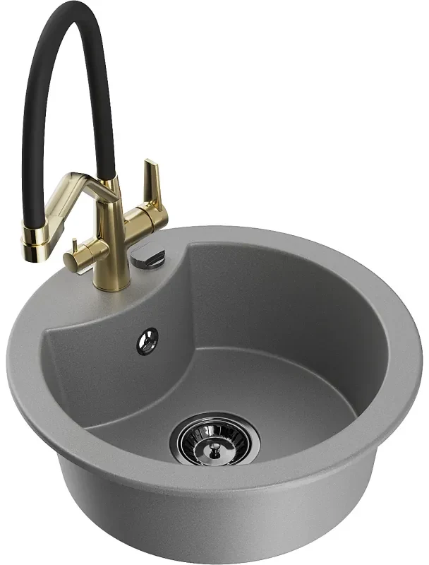 Mexen Diego, 1-komorový granitový drez 488x488x167 mm a drezová batéria Duo, šedá, 6512-71-671701-57-B