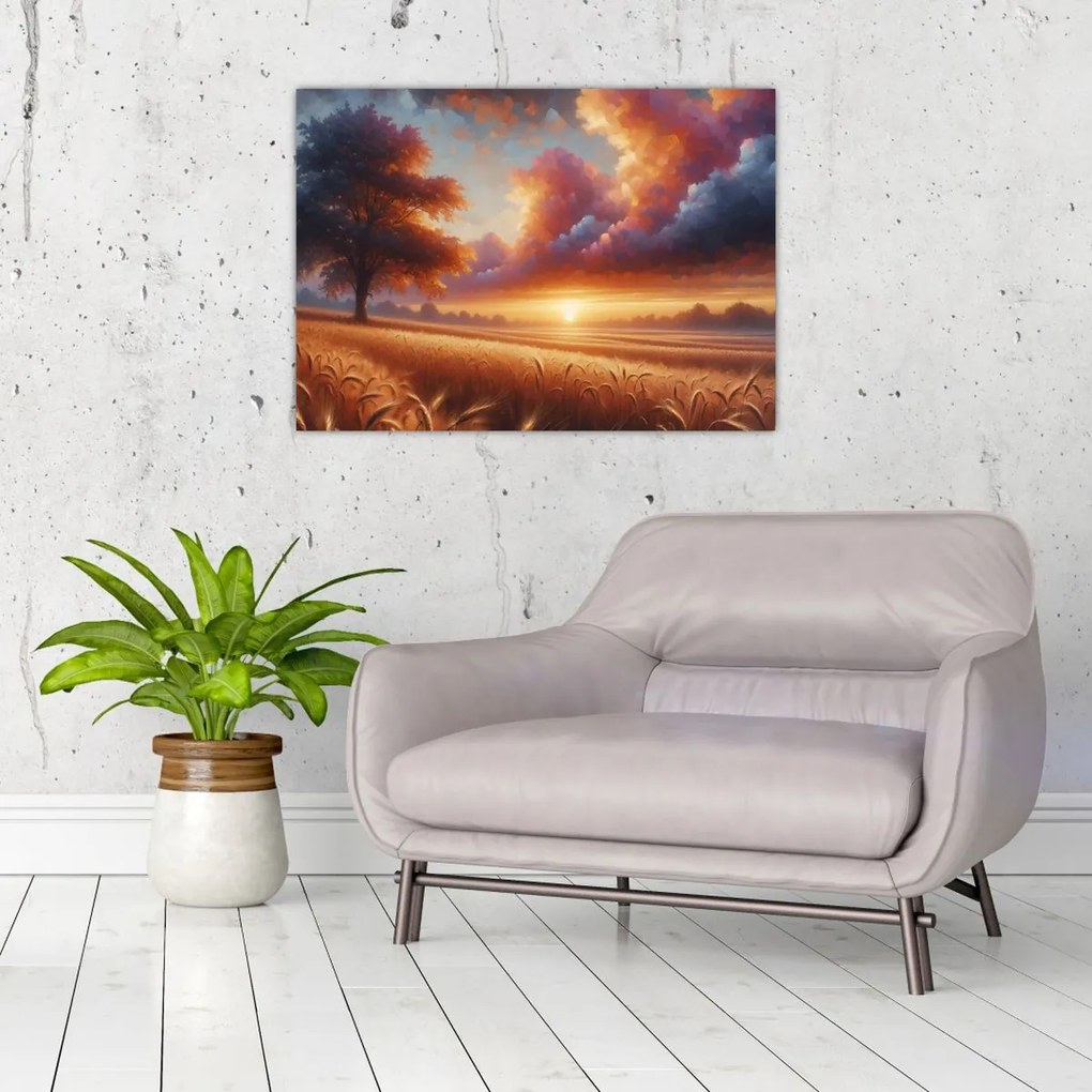Obraz – Západ slnka na poli (70x50 cm)