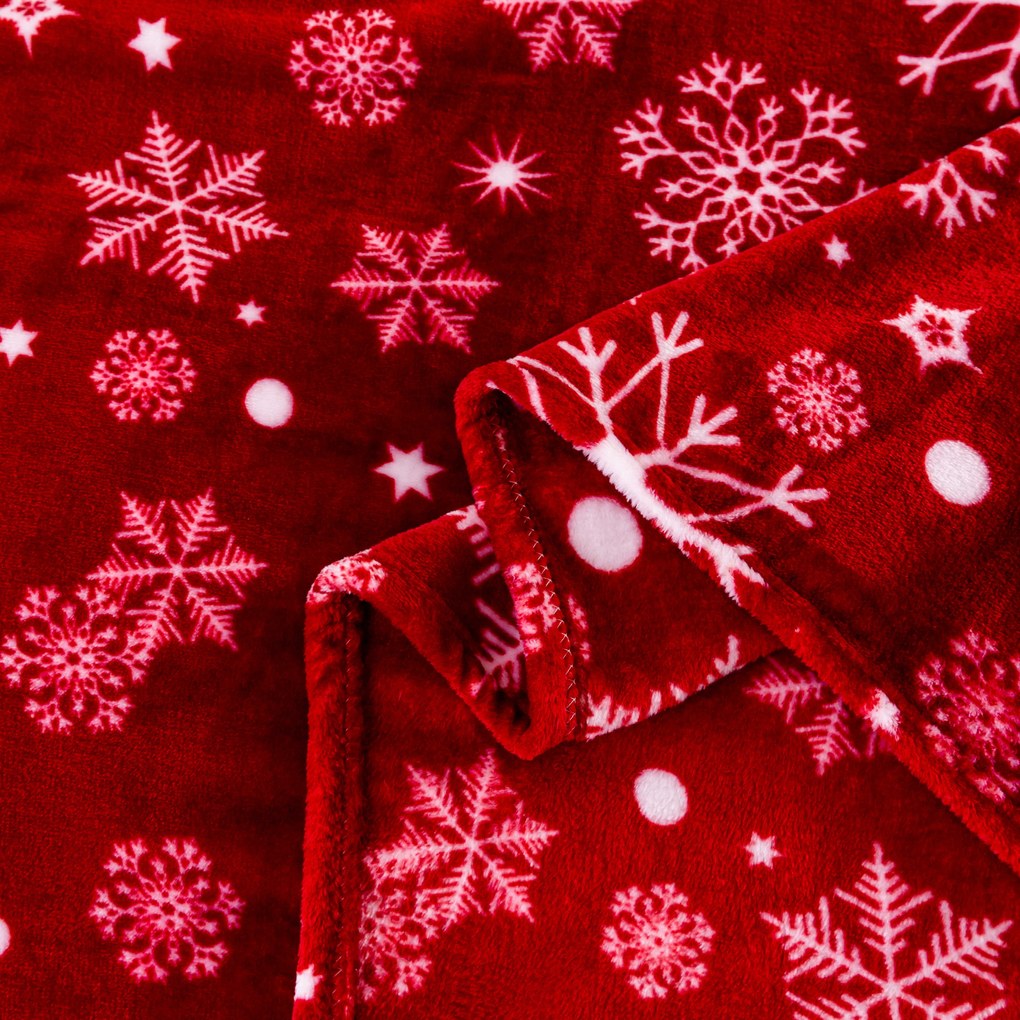 Červená vianočná mikroplyšová baránková deka SNOWFALL Rozmer: 200 x 220 cm
