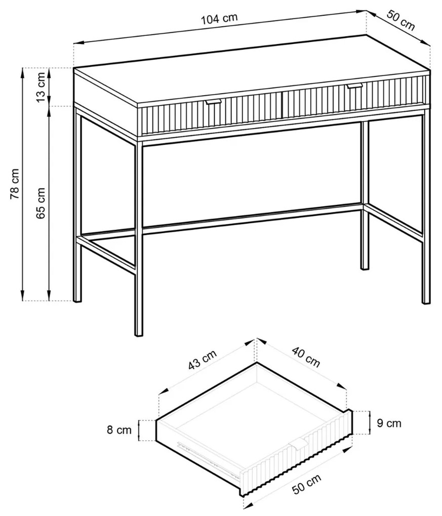 TOALETNÝ STOLÍK VIGGO BIELY + ZLATÝ PODSTAVEC + ZRKADLO